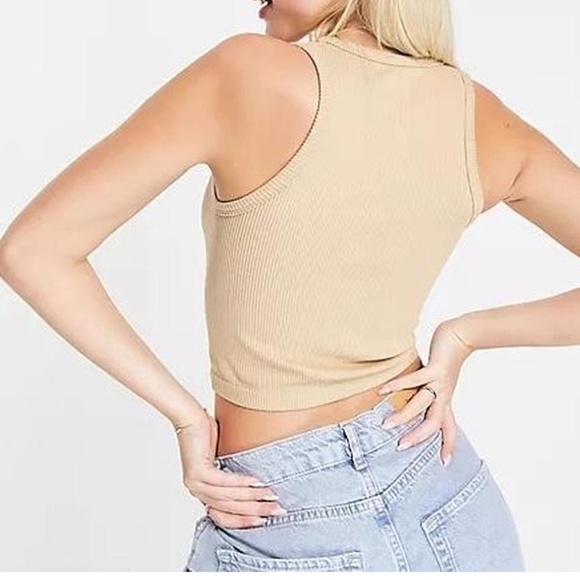 Seamless Ribbed Racer Tank in Tan - Picture 6 of 6